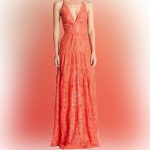 Dress the Population Coral Lace Maxi Dress